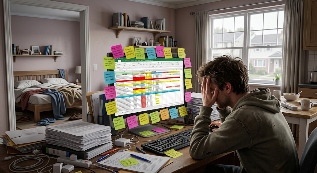 Frustrated job seeker facing disorganized career tracking chaos